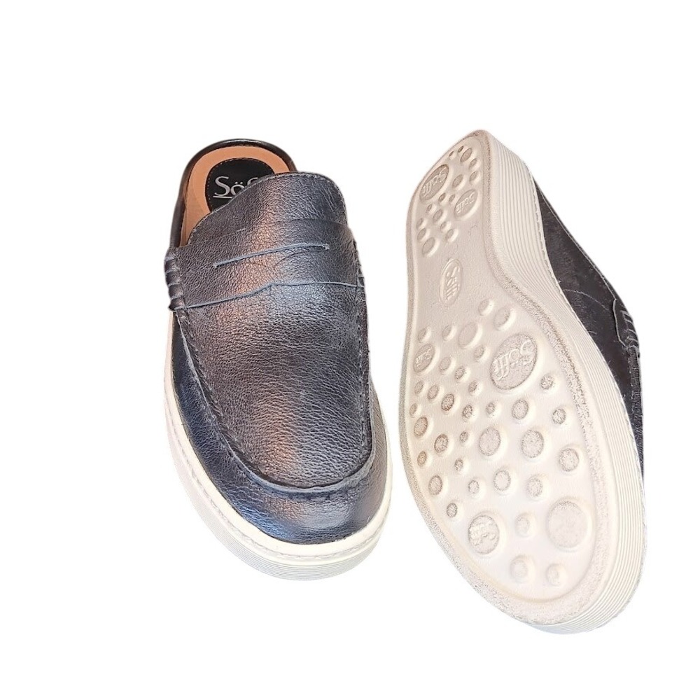 Sofft Black Leather Slip-On Mule Clogs with White Platform Sole - Picture 4 of 9